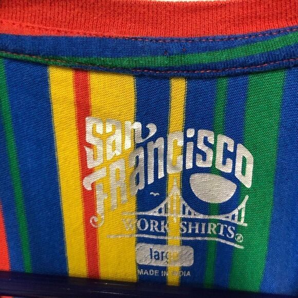 San Francisco Work Shirts Large T Shirt Striped Colorful Crew Neck - Picture 3 of 3